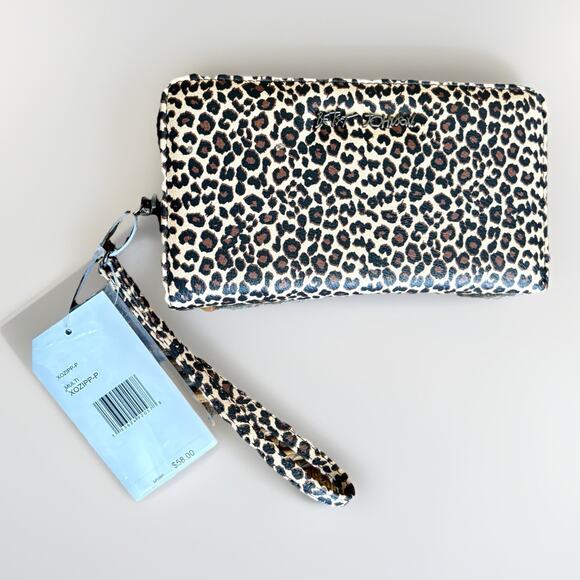 BETSEY JOHNSON Leopard Cheetah Brown Black Wallet Wristlet Detach Strap Y2K Cute - Picture 1 of 14